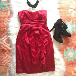 Red sexy satin strapless dress sz 3 - shorter style cocktail or formal